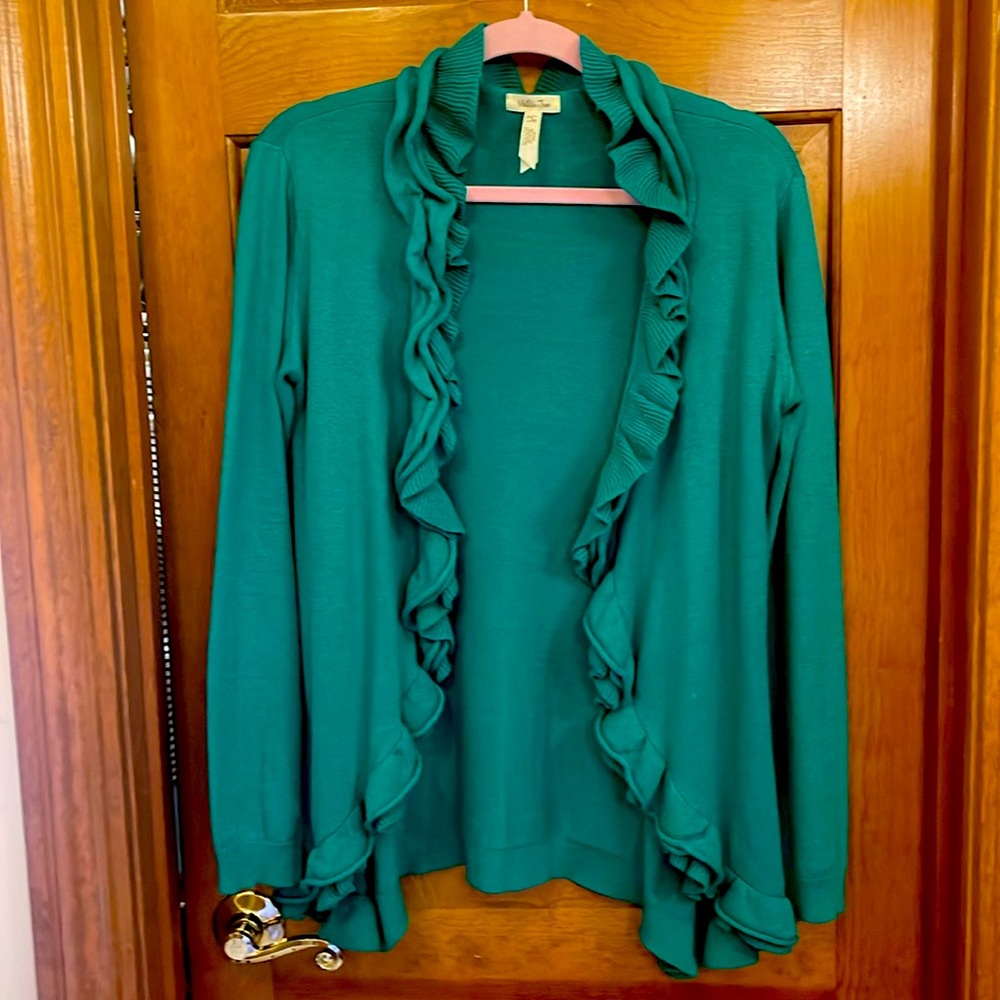 Matilda Jane size Small Women’s Spring To Mind Green Ruffle Cardigan Sweater